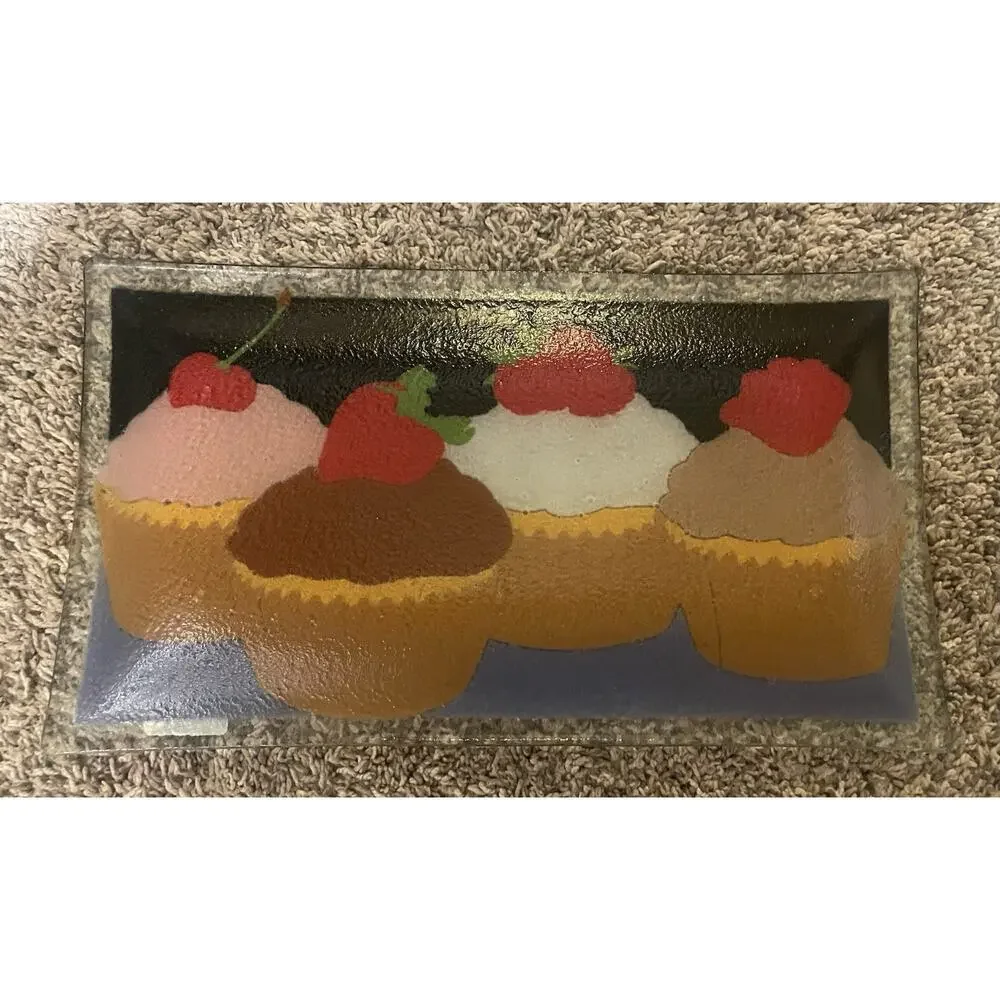 Vtg Peggy Karr Cupcake Recipe Fused Art Glass Platter Signed PKG15 14